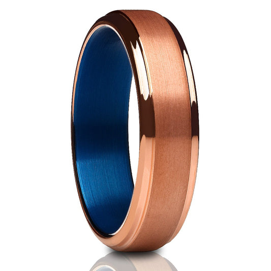 6mm Rose Gold Tungsten Wedding Ring Blue Wedding Ring Tungsten Ring
