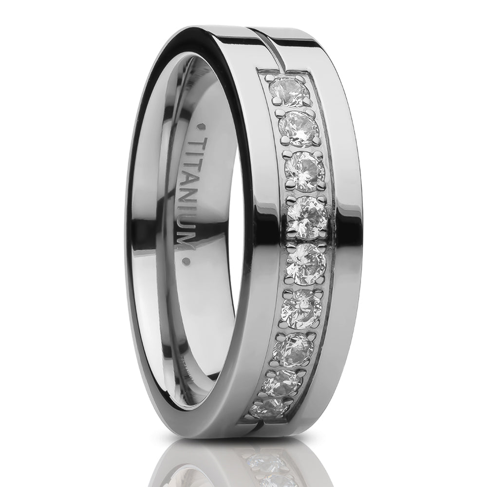 6mm Titanium Wedding Ring CZ Wedding Ring Engagement Ring Anniversary