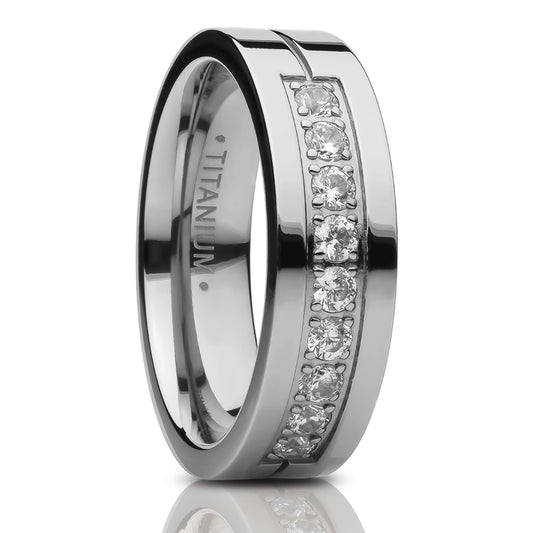 6mm Titanium Wedding Ring CZ Wedding Ring Engagement Ring Anniversary