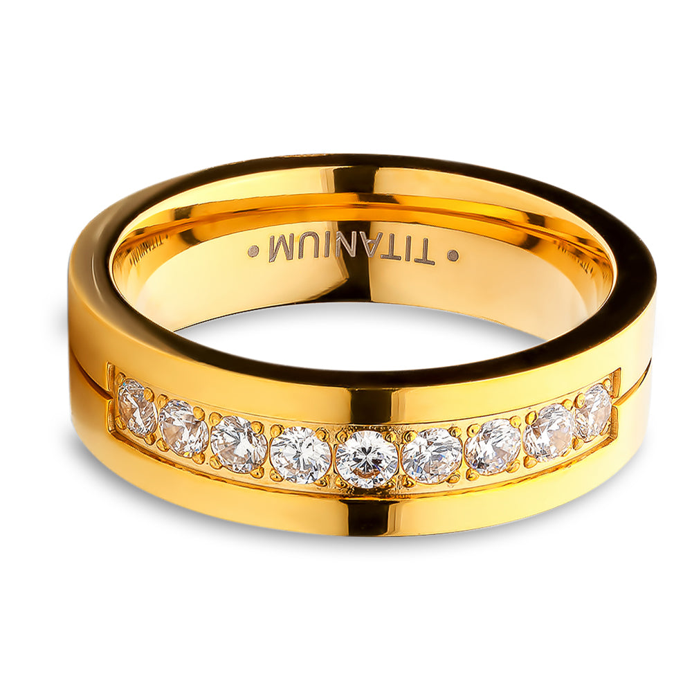 6mm Yellow Gold Titanium Wedding Ring CZ Wedding Ring Engagement Ring