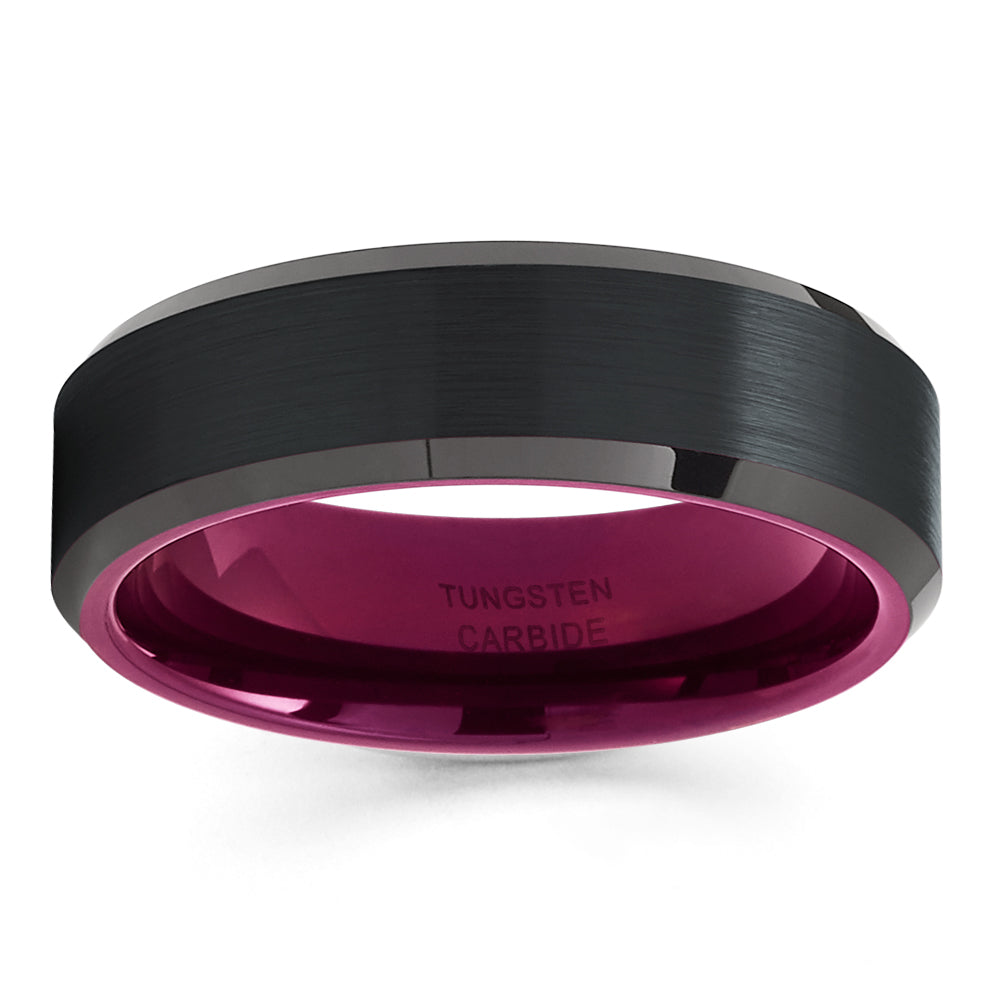 6mm Purple Wedding Ring Black Tungsten Ring Engagement Ring Dome