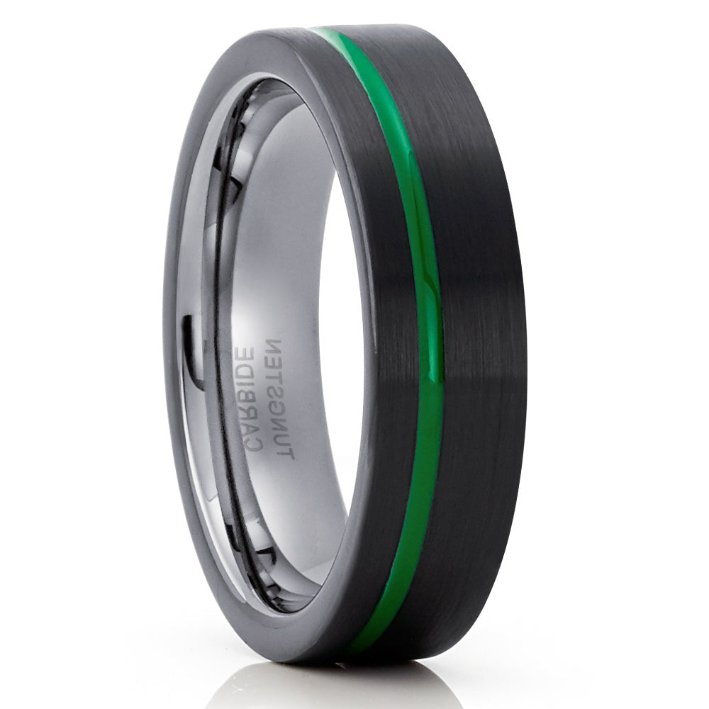 6mm Gunmetal Wedding Ring Black Tungsten Ring 6mm Tungsten Ring Green
