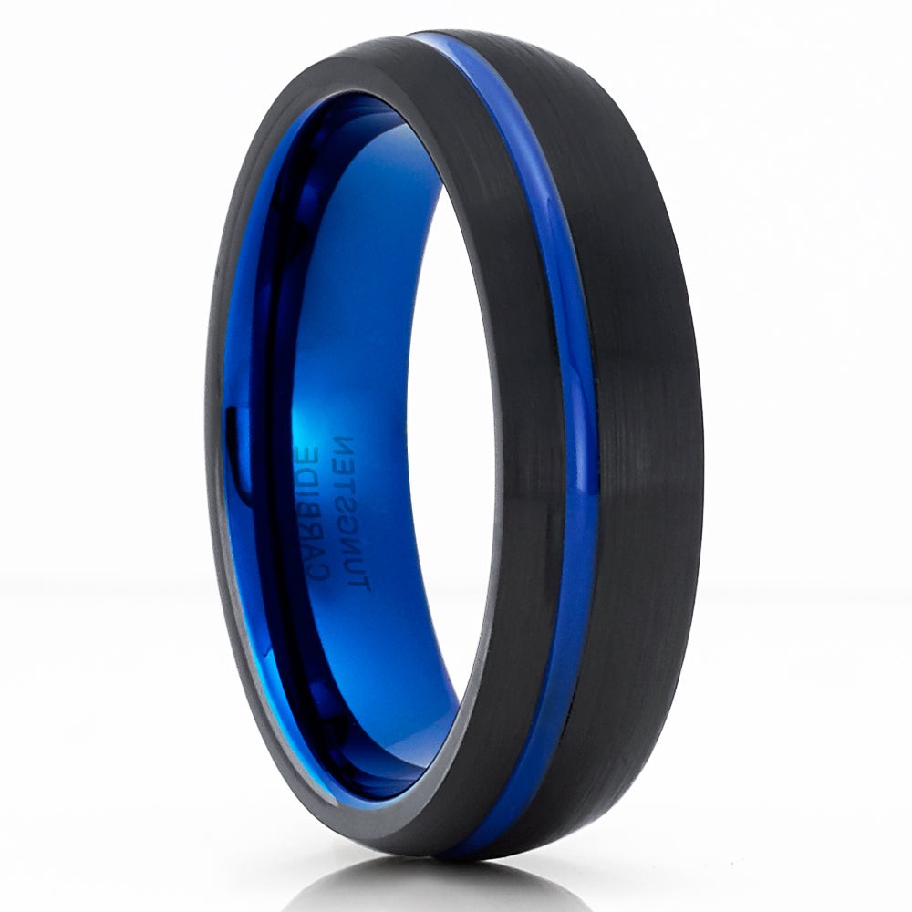 6mm Blue Wedding Ring Tungsten Carbide Ring Engagement Ring Black Wedding Ring