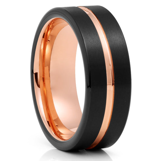 6mm Rose Gold Wedding Ring Black Tungsten Ring Anniversary Ring Brush