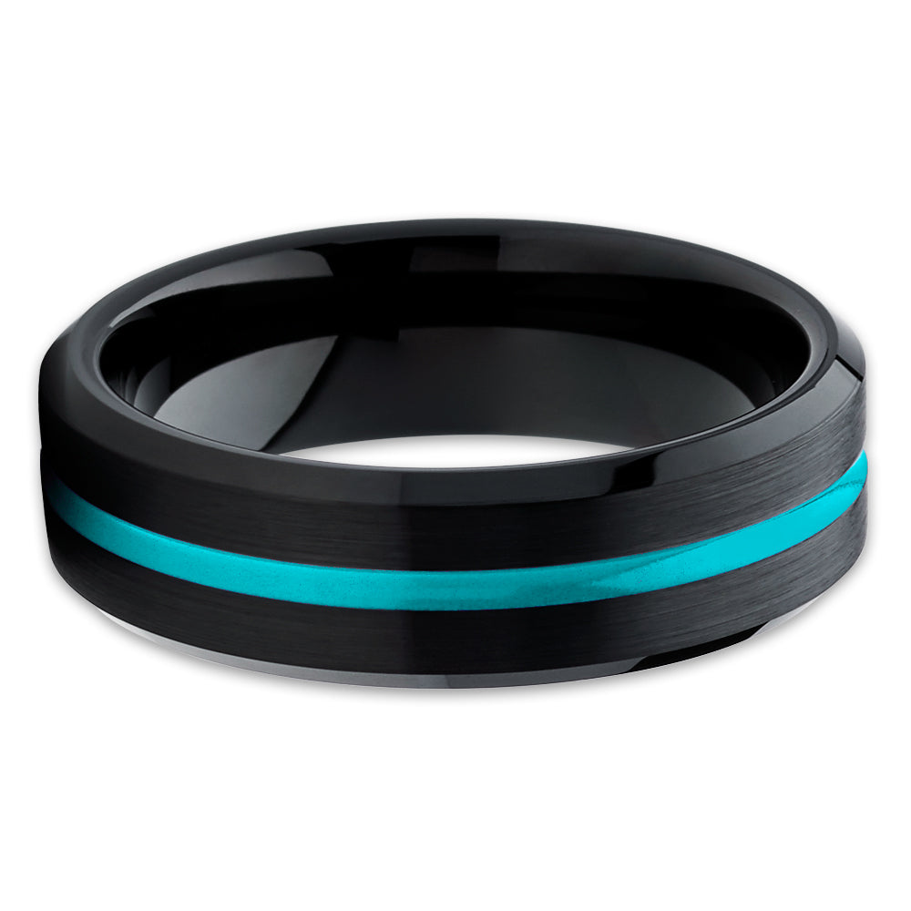 6mm Turquoise Tungsten Wedding Ring Black Wedding Ring Tungsten Carbide Ring