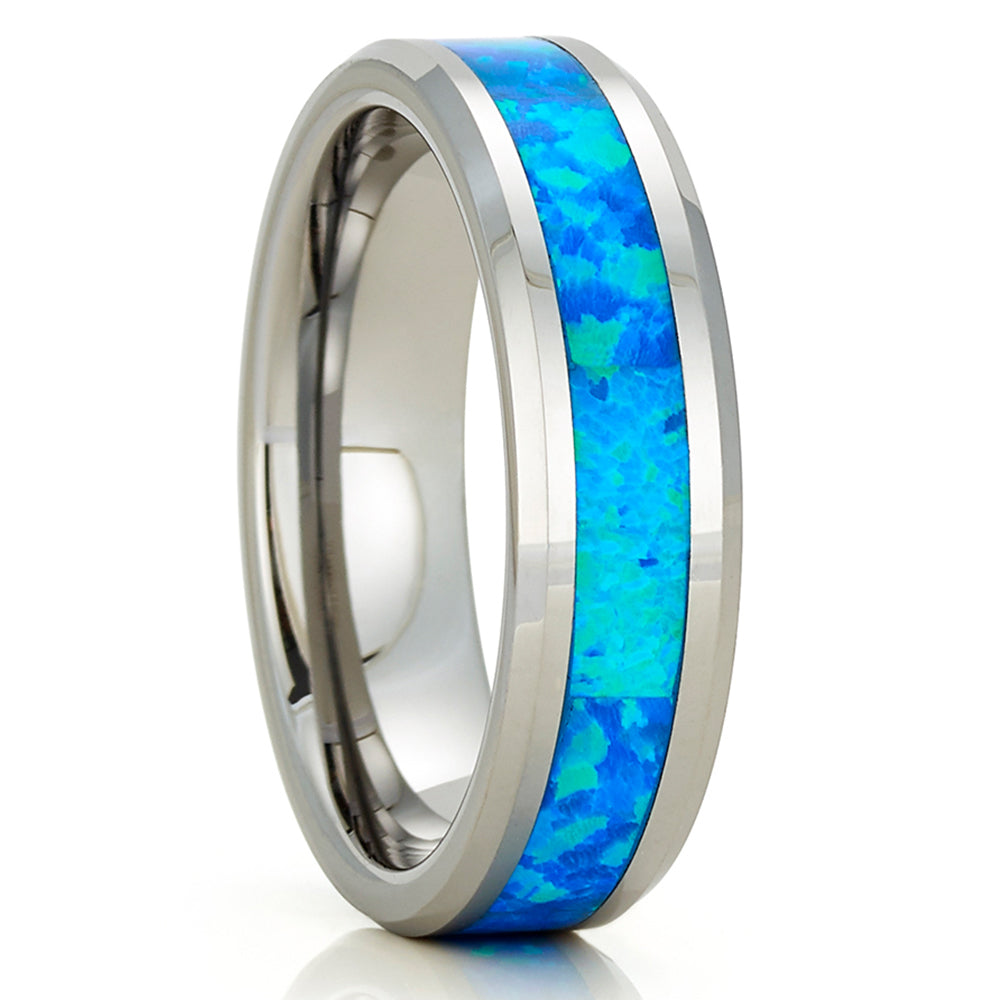 Opal Wedding Ring 6mm Wedding Ring,Tungsten Wedding Ring Anniversary Ring