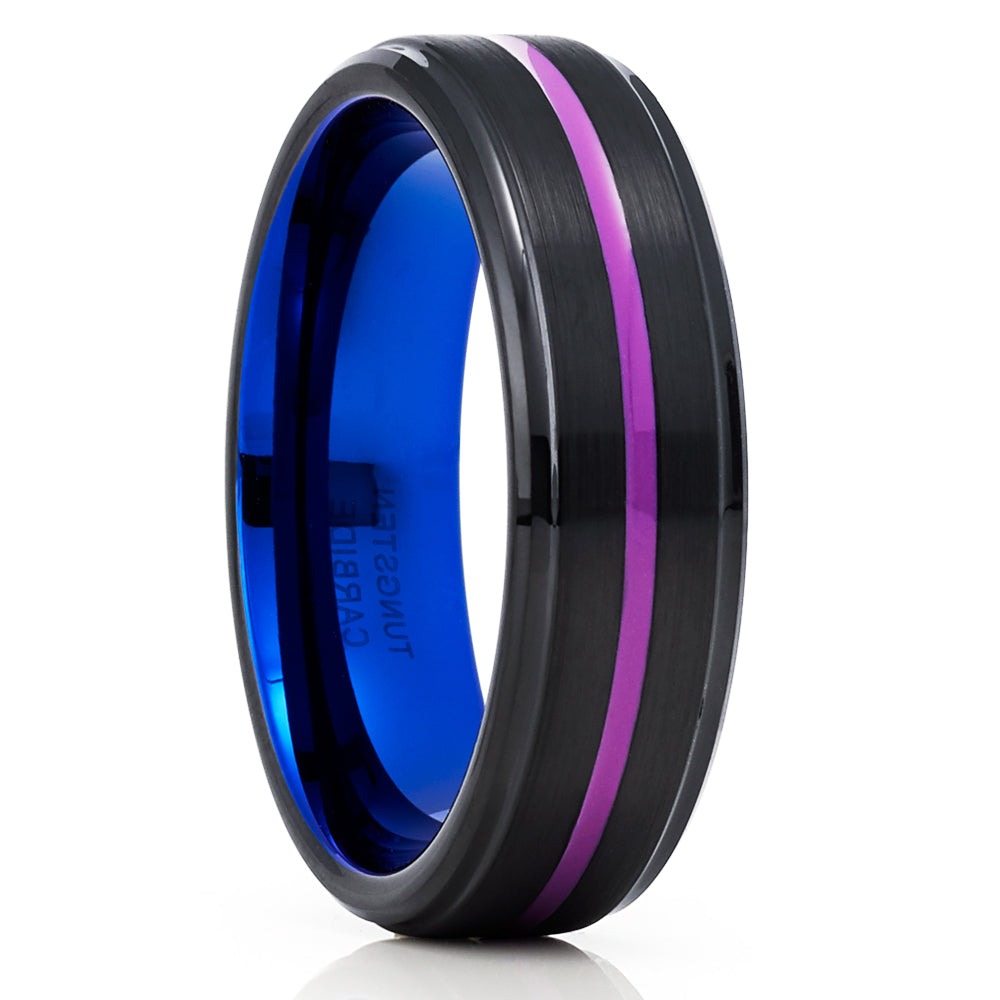 6mm Purple Wedding Ring Black Tungsten Ring Engagement Ring Anniversary