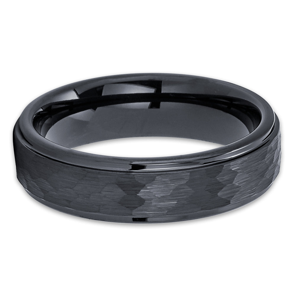6mm Black Tungsten Wedding Ring Engagement Ring Unique Wedding Ring Hammered