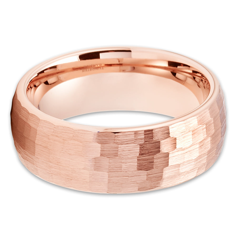 8mm Rose Gold Wedding Ring Tungsten Wedding Ring Engagement Ring Hammered