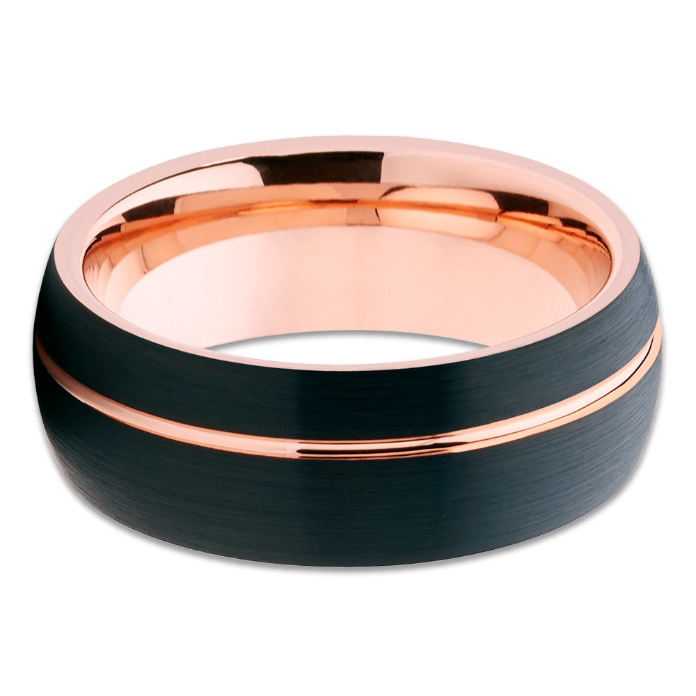8mmm Rose Gold Wedding Ring Black Wedding Ring Tungsten Carbide Ring,Engagement