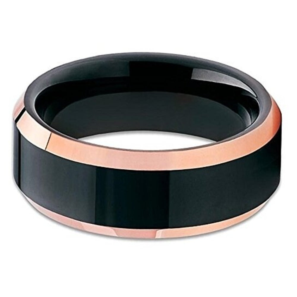 8mm Black Tungsten Ring Rose Gold Tungsten Tungsten Carbide Ring Shiny