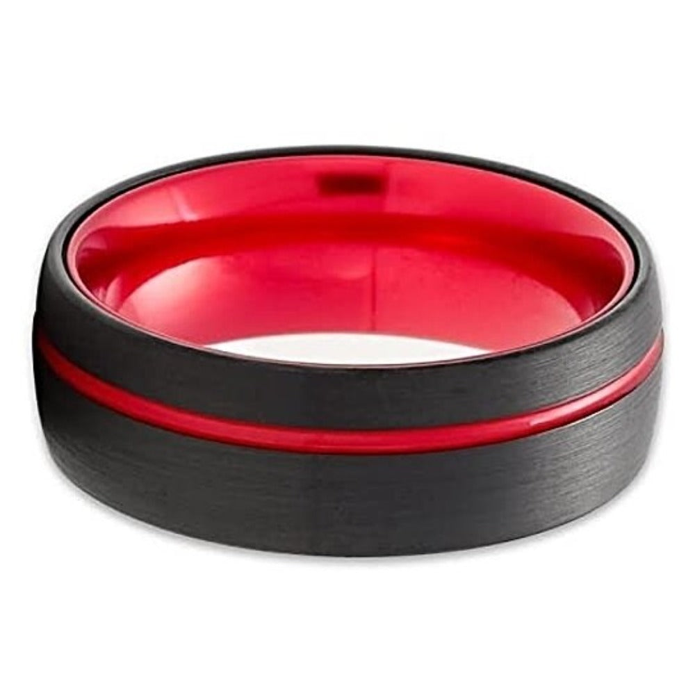 Red Wedding Ring Black Tungsten Ring Engagement Ring 8mm