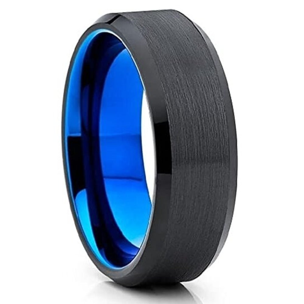 6mm Black Wedding Ring Tungsten Carbide Ring Engagement Ring Black Ring Blue