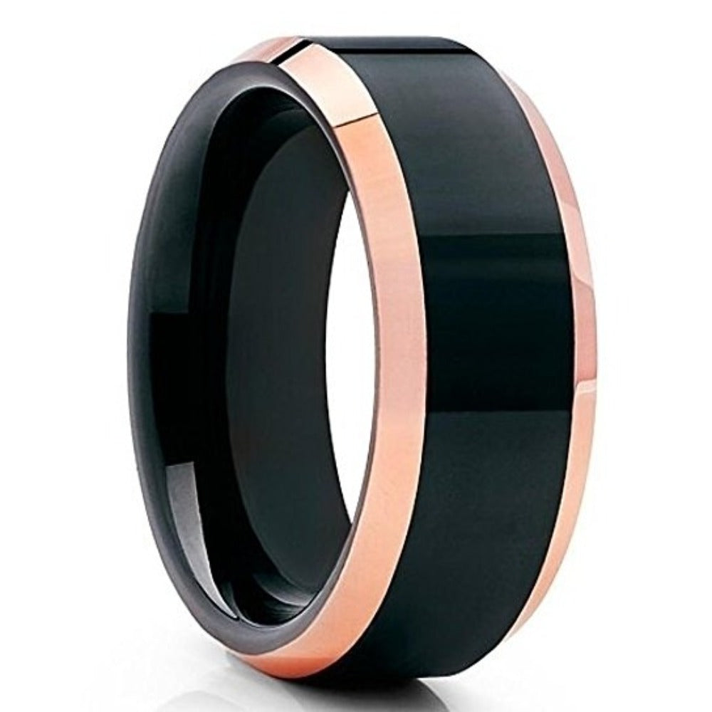 8mm Black Tungsten Ring Rose Gold Tungsten Tungsten Carbide Ring Shiny