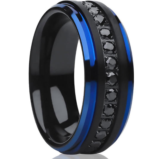 Black Tungsten Ring Black CZ Wedding Ring Blue Tungsten Ring Engagement Ring Man's