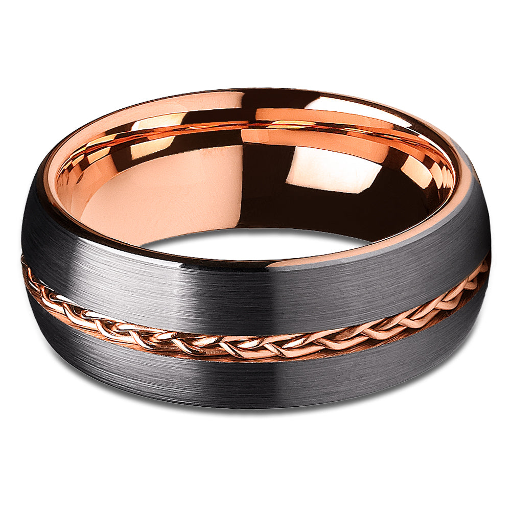 Rose Gold Ring Braid Wedding Ring Tungsten Wedding Band Anniversary Ring
