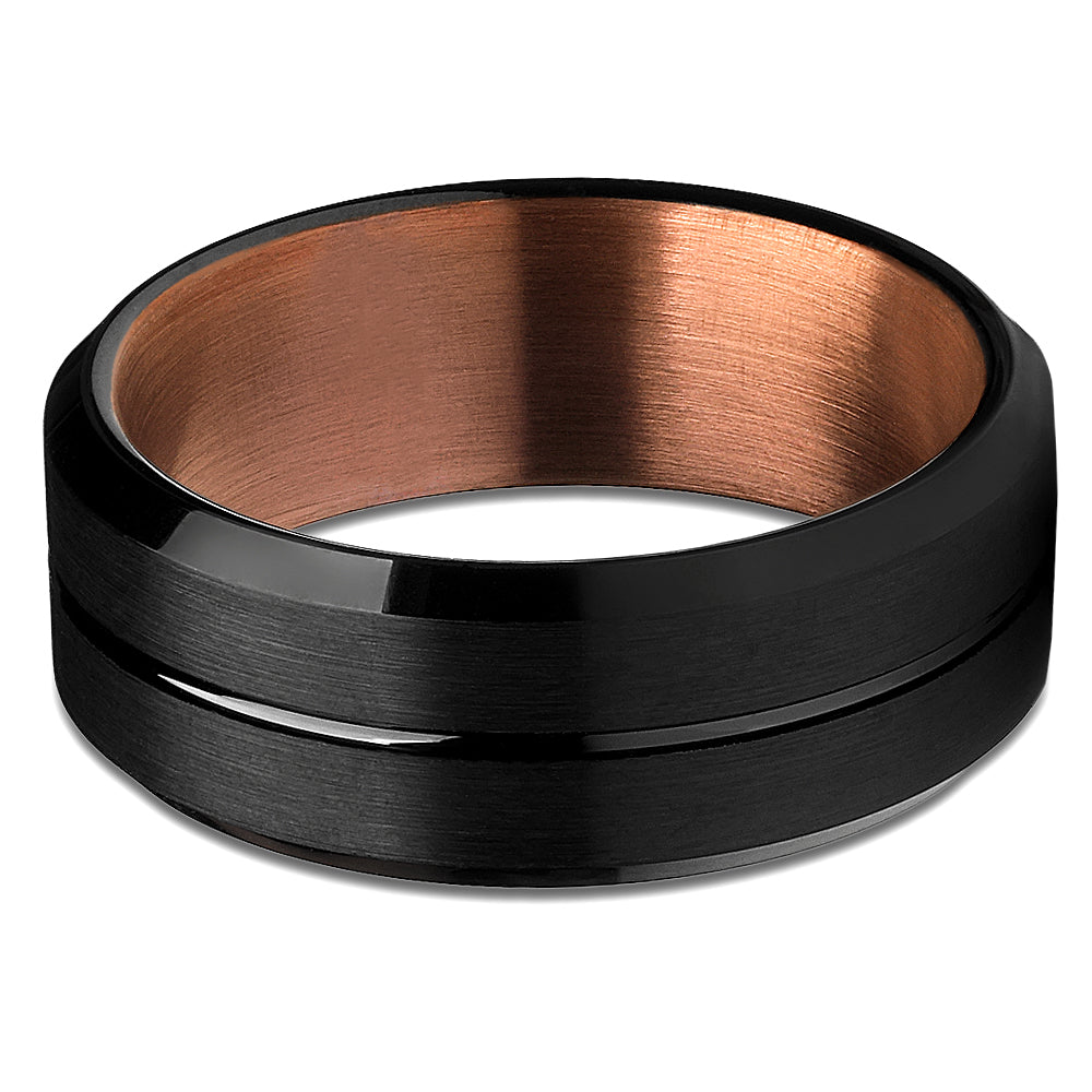 Espresso Wedding Ring,Black Tungsten Ring,8mm Wedding Ring,Tungsten Carbide Ring,Engagement Ring,Beveled Edges,Black Ring