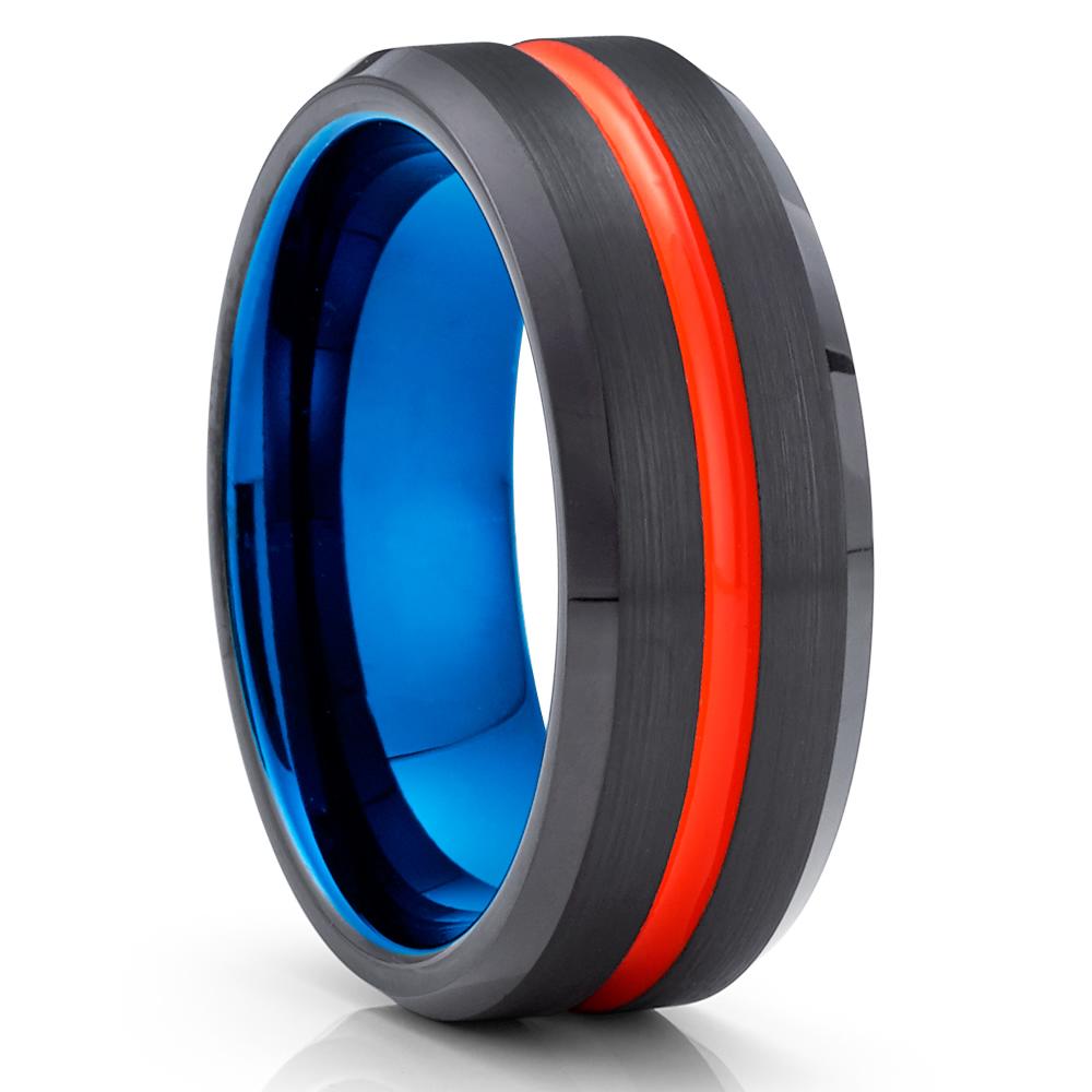 Orange Tungsten Wedding Ring Blue Tungsten Ring Engagement Ring
