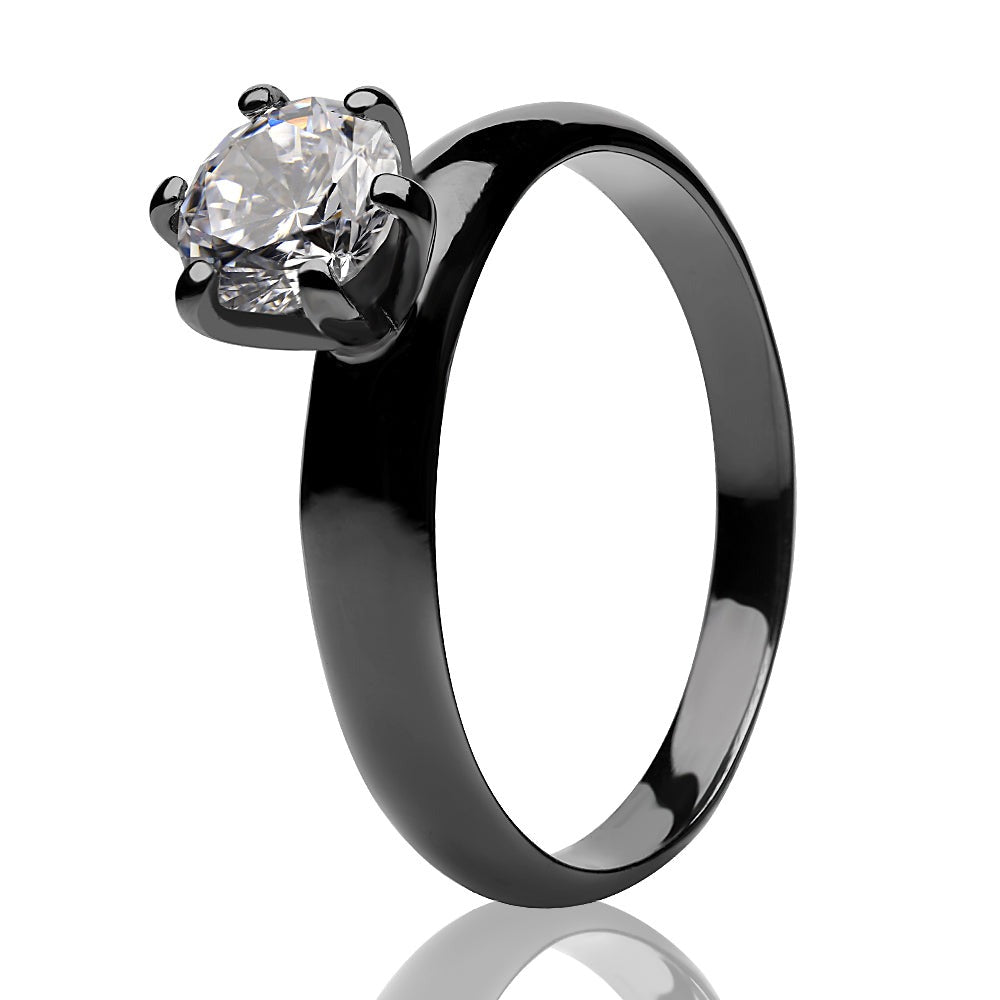 Black Solitaire Wedding Ring CZ Wedding Ring Titanium Ring Engagement Ring