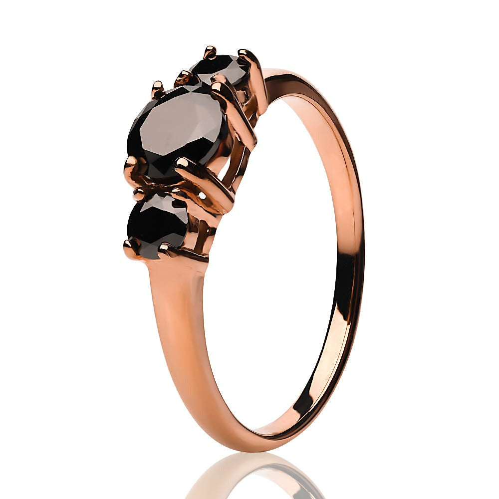 Rose Gold Titanium Wedding Ring Black CZ Wedding Ring Engagement Ring