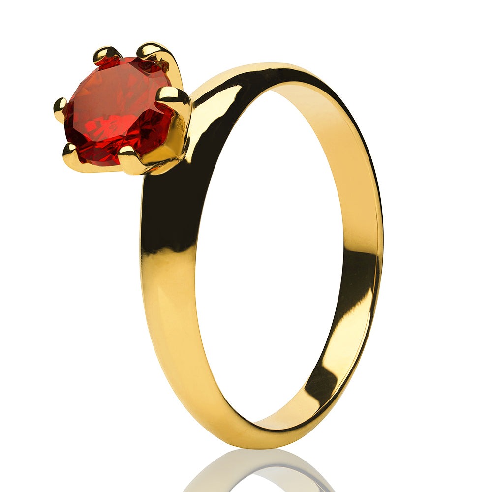 Yellow Gold Solitaire Wedding Ring,Ruby CZ Wedding Ring,Titanium Ring