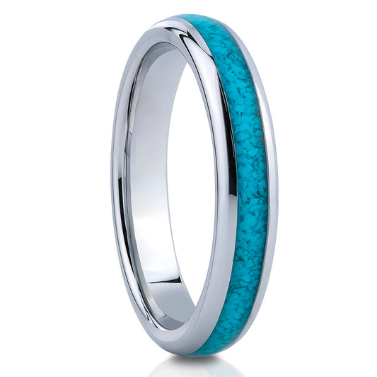 4 Turquoise Wedding Ring Silver Tungsten Ring Ladies Tungsten Ring Tungsten Carbide