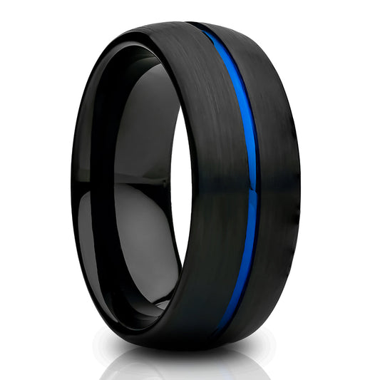 Black Wedding Ring Blue Tungsten Ring Engagement Ring 8mm Wedding Ring