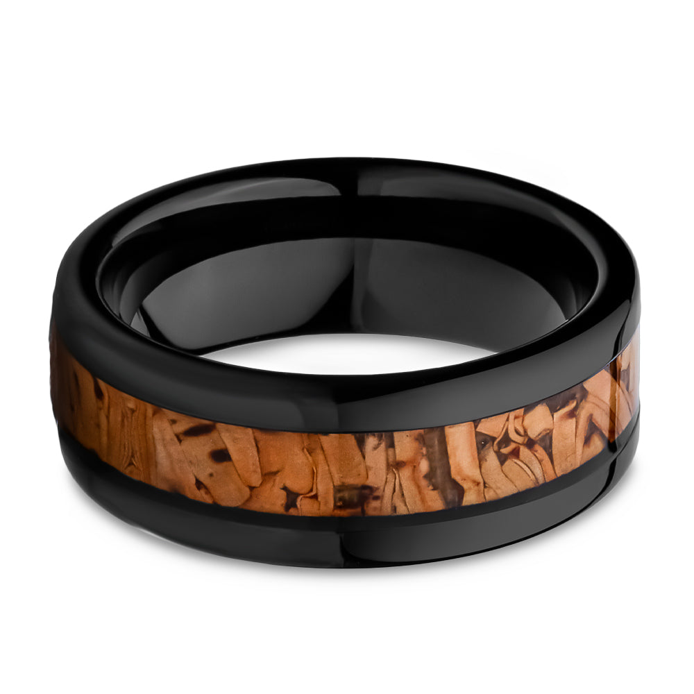 Black Tungsten Wedding Ring 8mm Wedding Ring Cork Wedding Ring Tungsten Ring