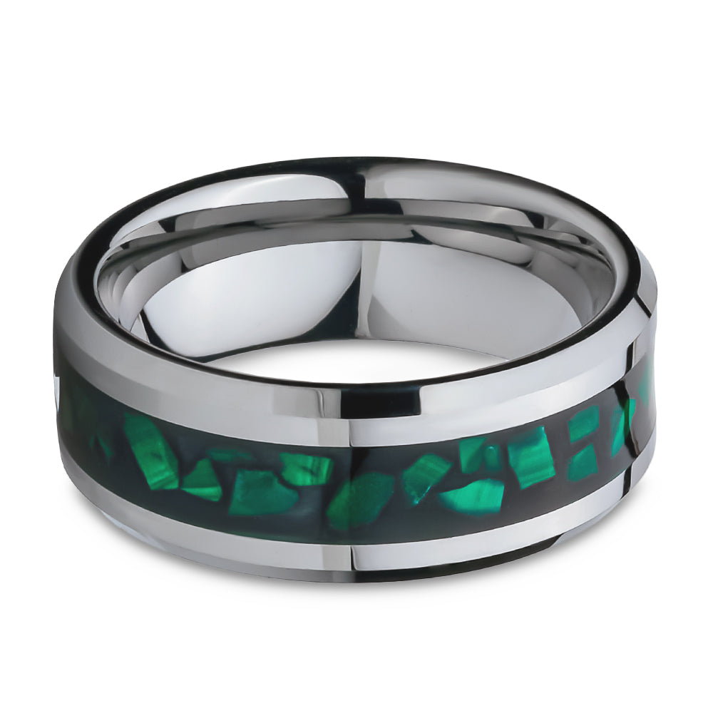 8mm Wedding Ring Silver Tungsten Ring Engagement Ring Abalone Ring