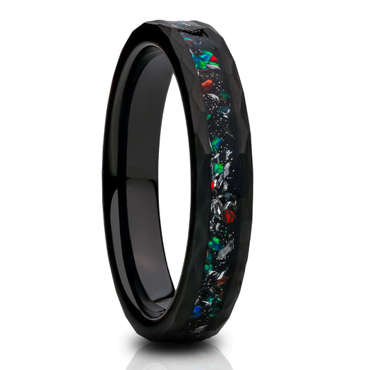 Galaxy Opal Tungsten Ring,4mm Wedding Ring,Engagement Ring,Anniversary Ring,Black Ring