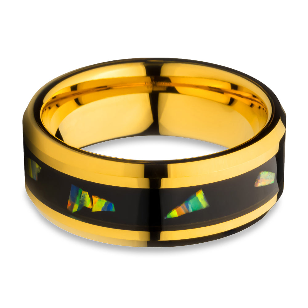 Yellow Gold Wedding Ring Abalone Wedding Ring Tungsten Wedding Ring 8mm Ring