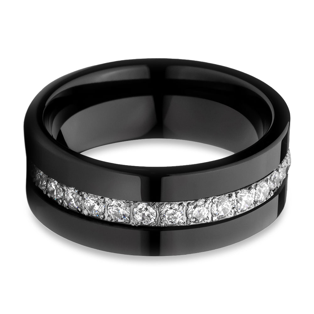 Black Tungsten Wedding Ring Engagement Ring 8mm Wedding Ring CZ Wedding Ring
