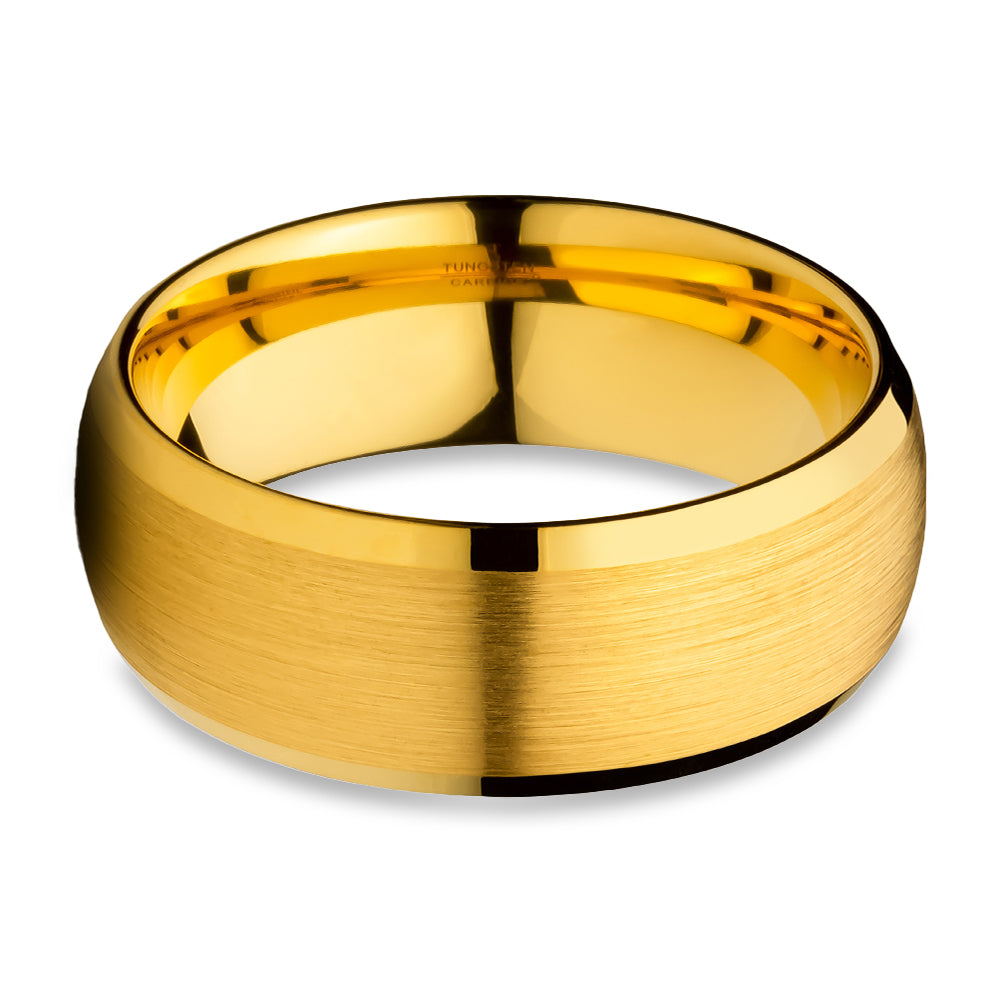Yellow Gold Tungsten Ring 8mm Wedding Ring Anniversary Ring
