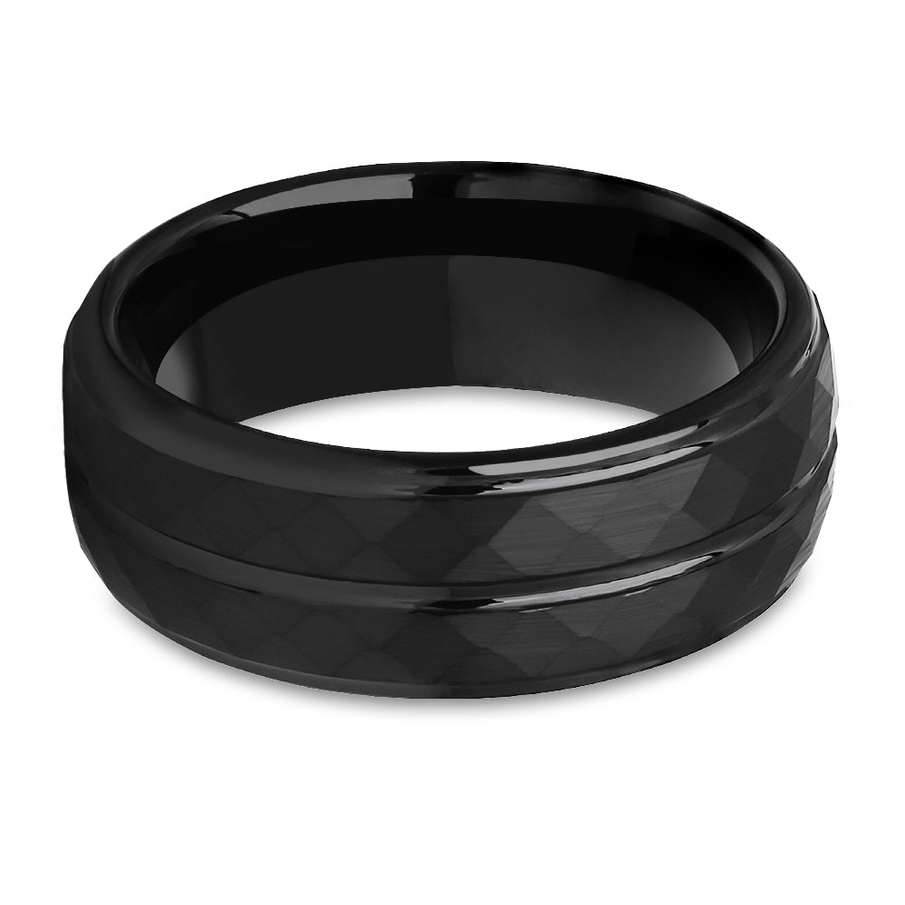 Black Tungsten Ring 8mm Wedding Ring Engagement Ring Tungsten Ring Hammered