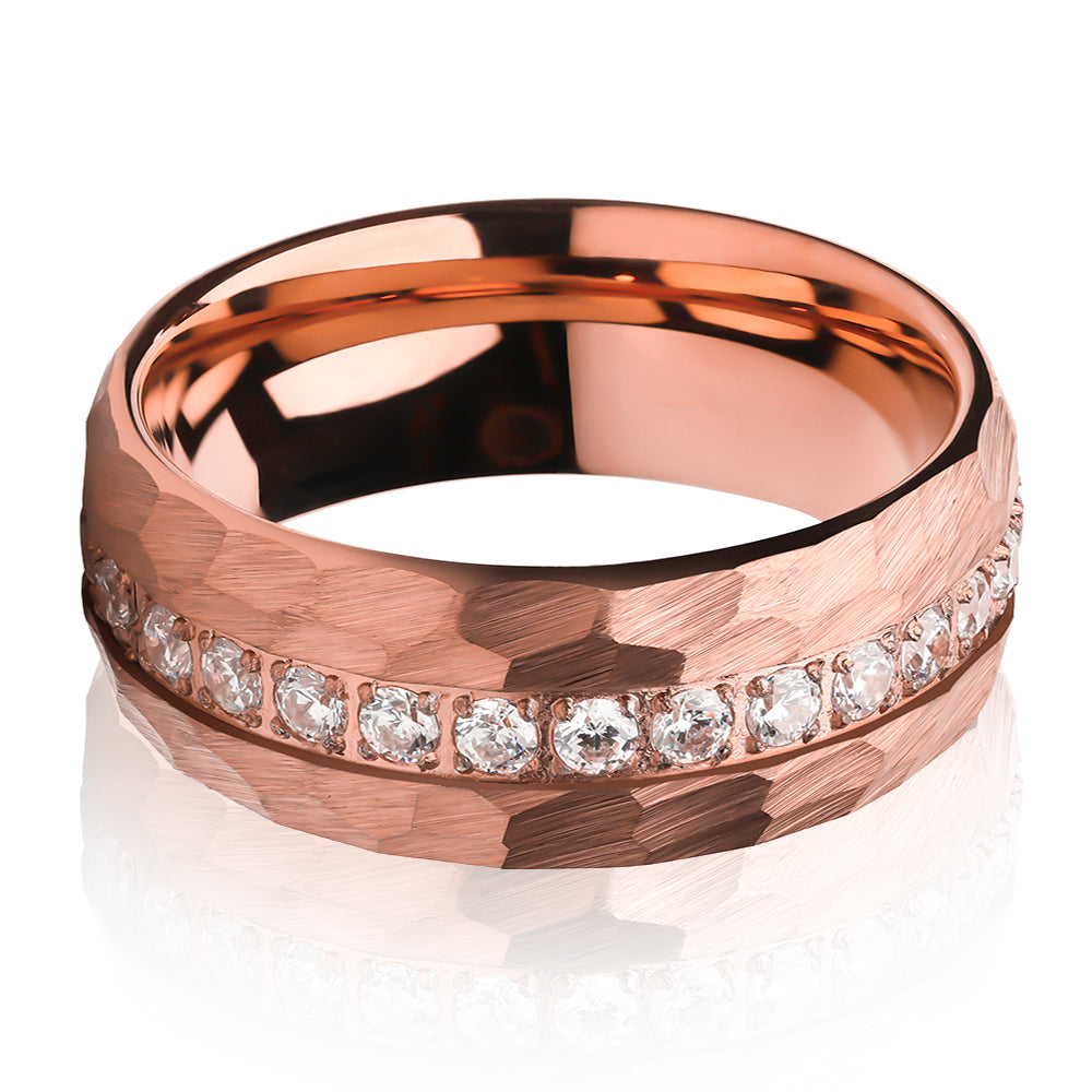 Rose Gold Tungsten Ring 8mm Wedding Ring CZ Wedding Ring