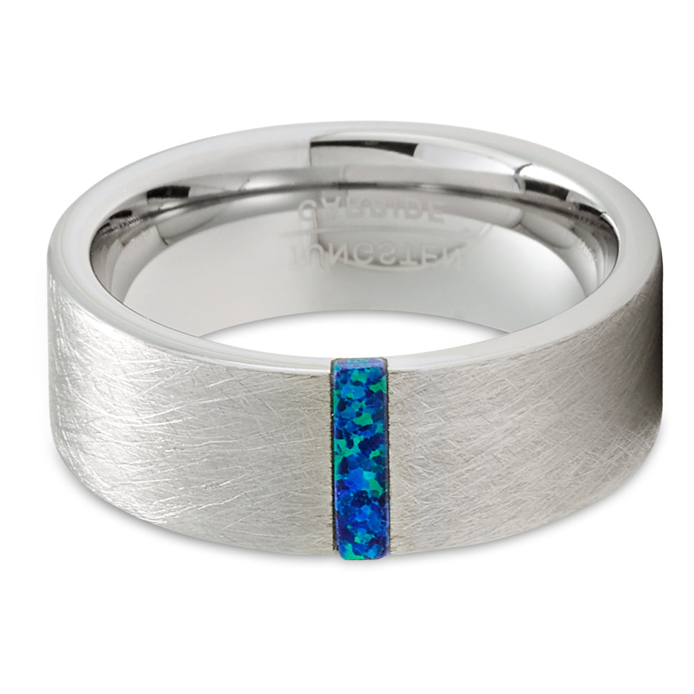 Blue Opal Wedding Ring Tungsten Wedding Ring Engagement Ring Anniversary Ring