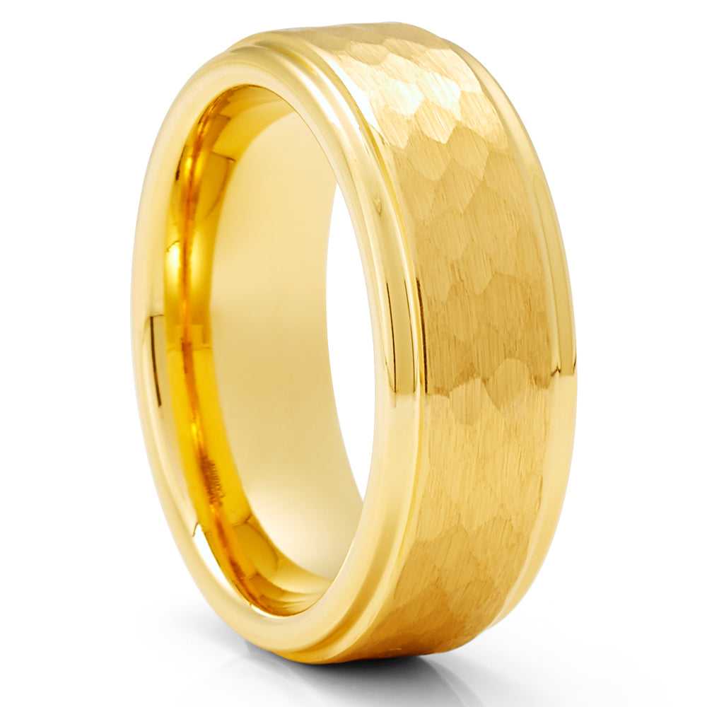 Yellow Gold Tungsten Ring 8mm Wedding Ring Anniversary Ring Engagement