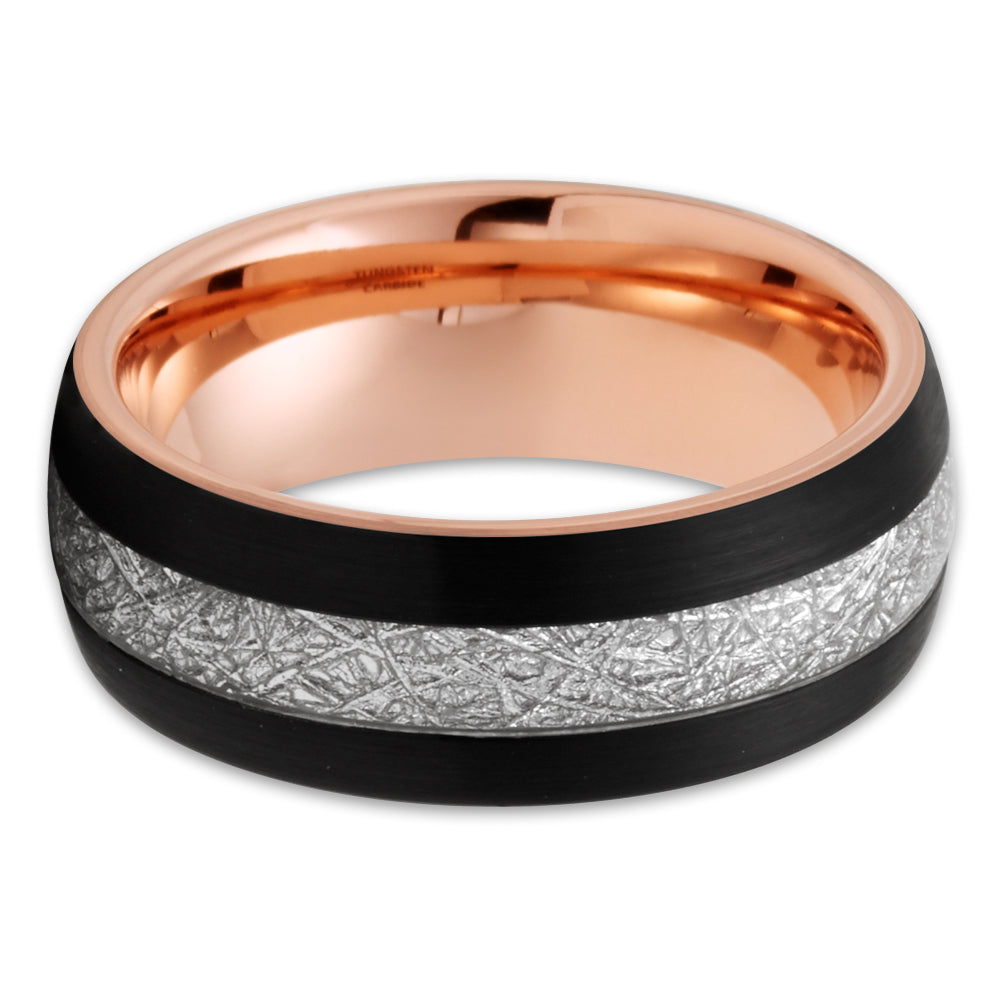 Meteorite Wedding Ring,Rose Gold Tungsten Ring,Engagement Ring,8mm Wedding Ring,Black Wedding Rin