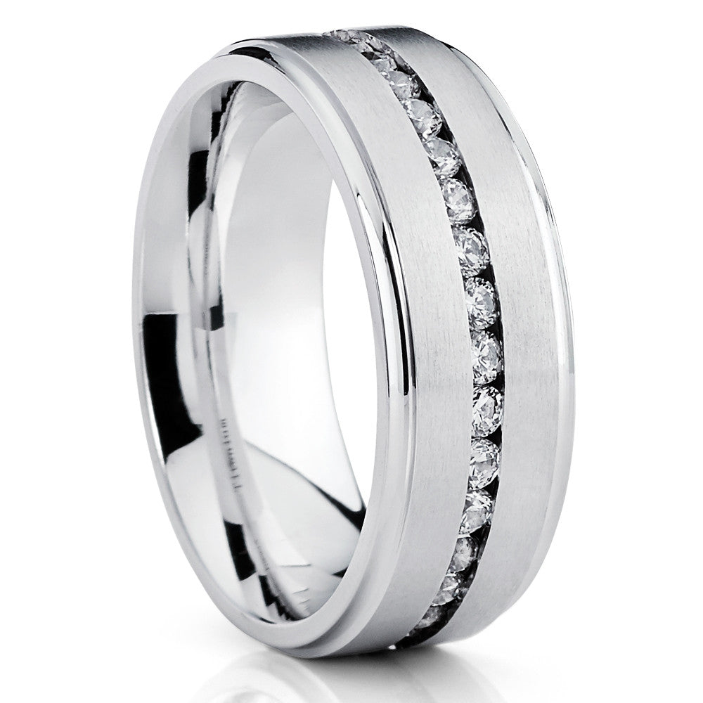 Silver Titanium Wedding Ring CZ Wedding Ring Titanium Wedding Ring Ring