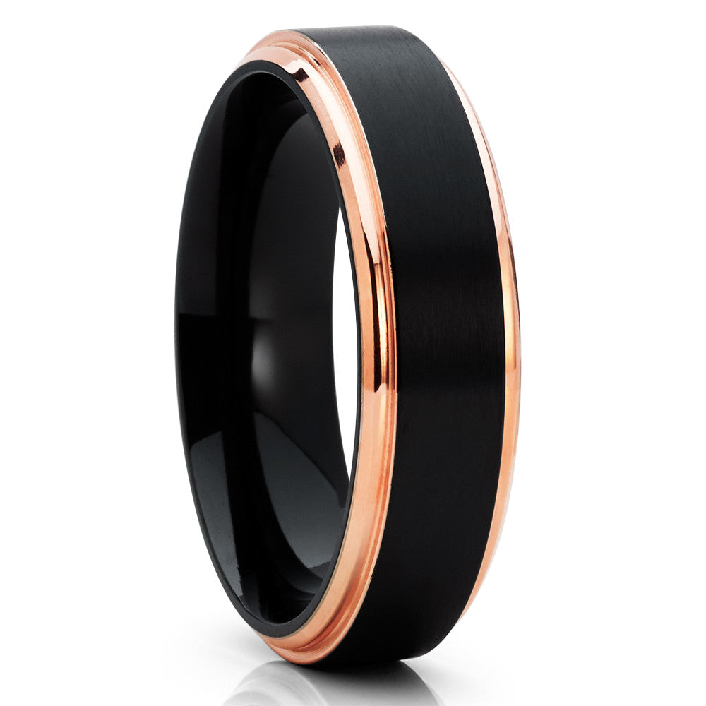 Rose Gold Wedding Ring Tungsten Carbide Ring Black Tungsten Ring