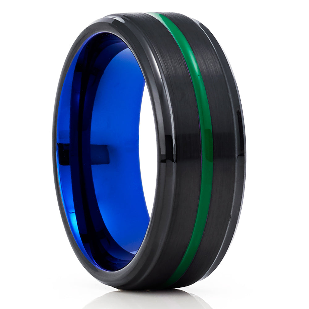 Blue Tungsten Wedding Ring Green Tungsten Ring Engagement Ring 8mm