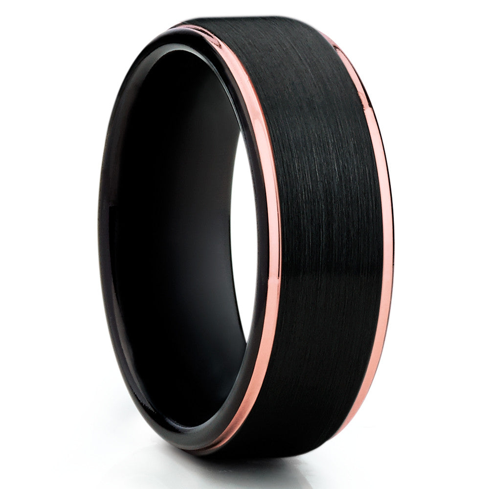 Black Tungsten Wedding Ring Black Wedding Band Rose Gold 8mm Ring
