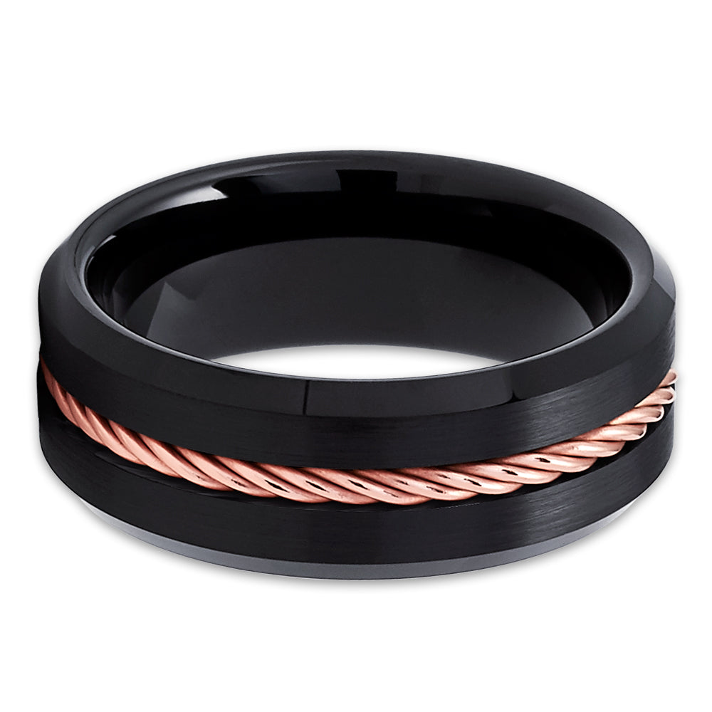 Rose Gold Tungsten Ring 8mm Wedding Ring Black Tungsten Ring