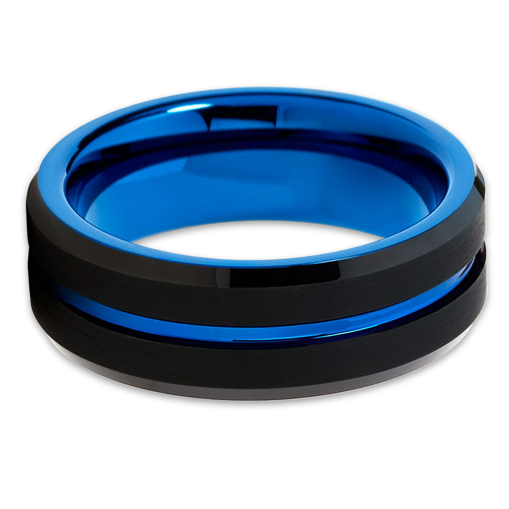 Blue Tungsten Wedding Ring Black Tungsten Ring 8mm Wedding Ring Black