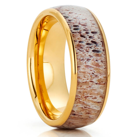 Deer Antler Wedding Ring,Yellow Gold Ring,Tungsten Wedding Ring,8mm Antler Ring,Engagement Ring