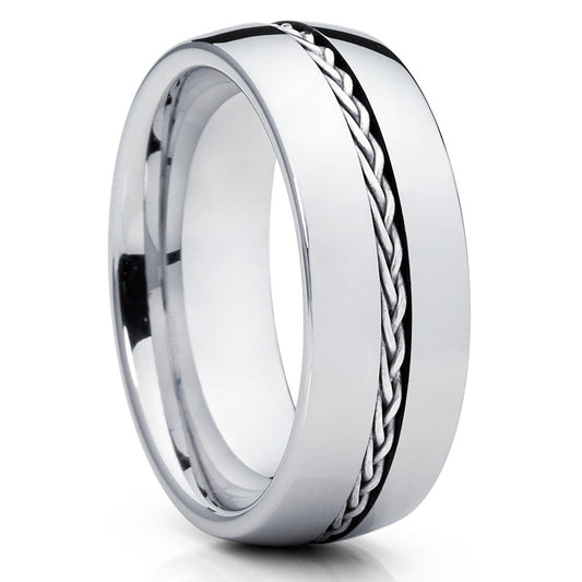 Silver Wedding Ring Braid Wedding Ring Tungsten Carbide Ring Engagement Ring