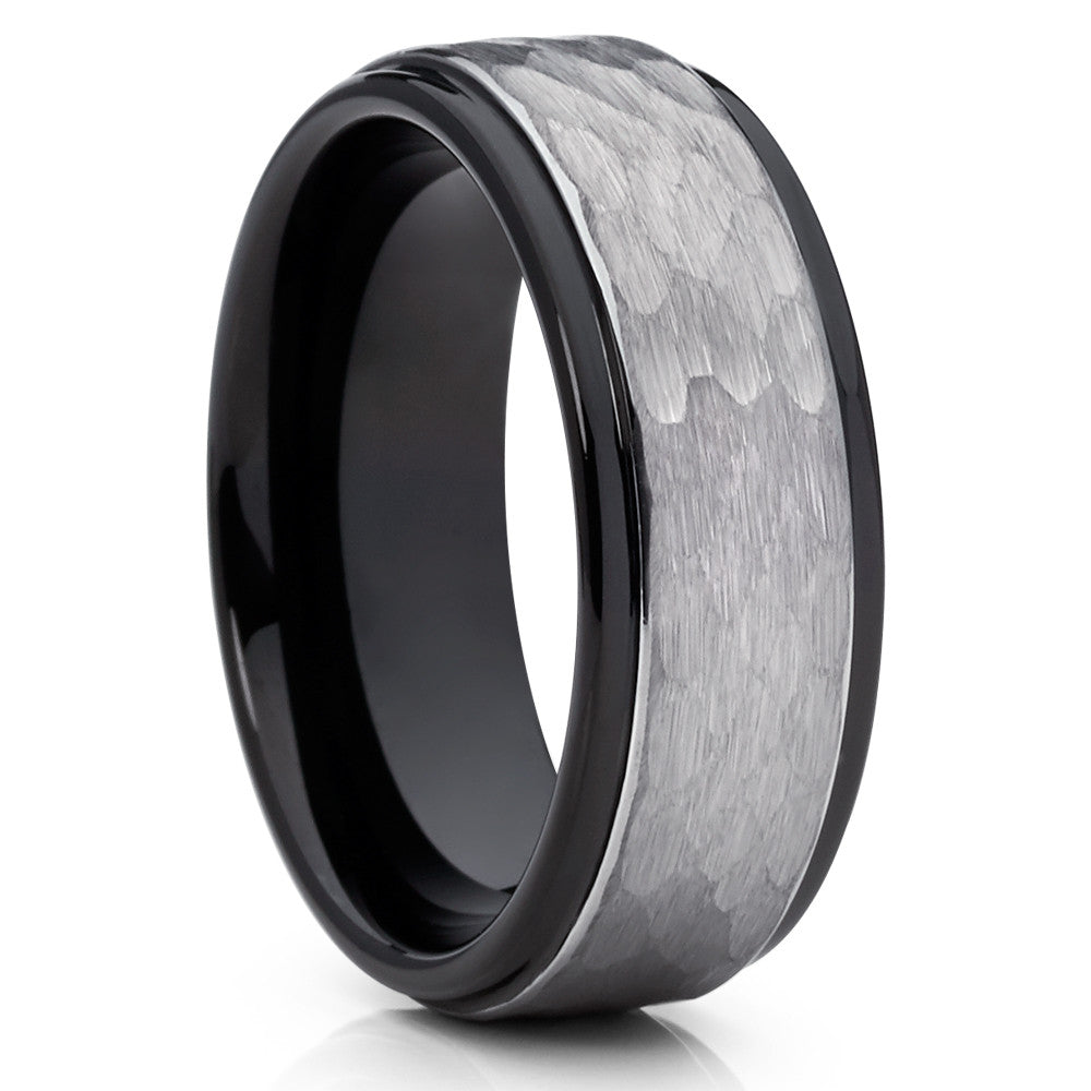 8mm Wedding Ring Black Tungsten Ring Tungsten Carbide Ring Hammered