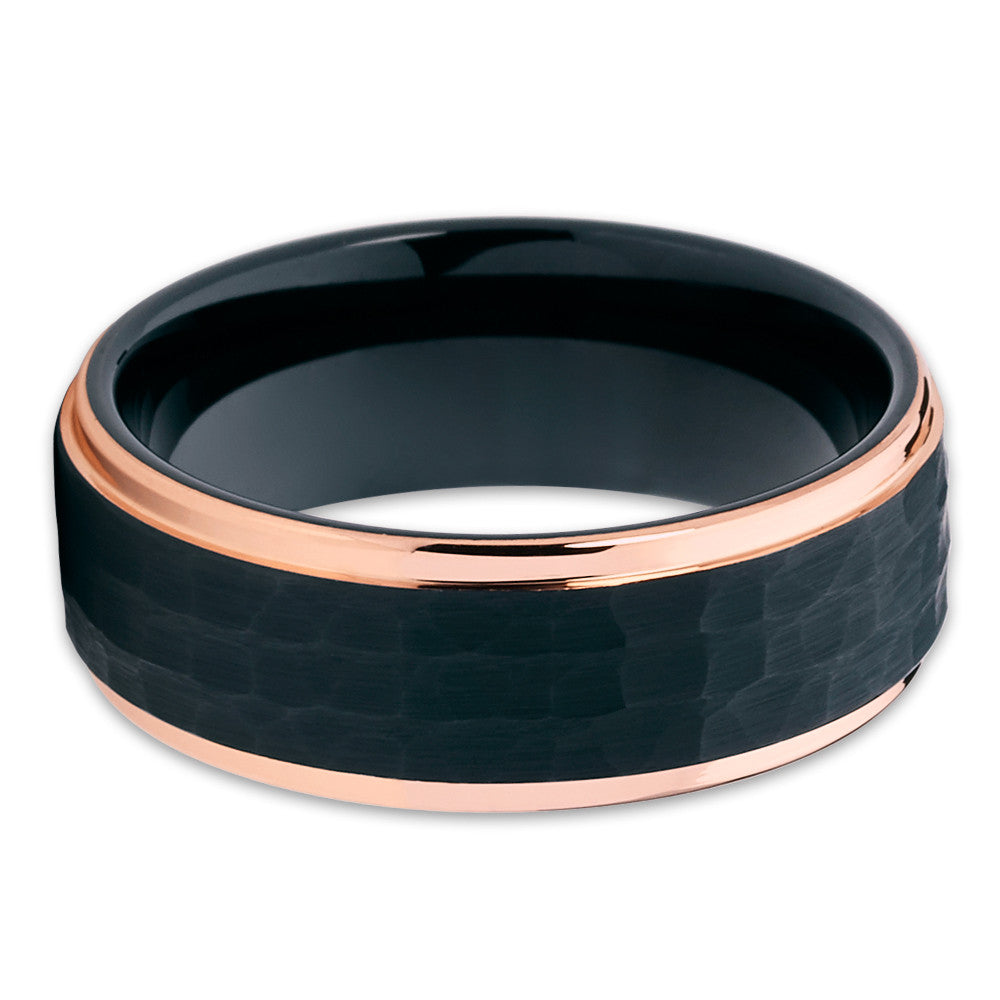 Hammered Wedding Ring,Rose Gold Wedding Ring,Black Tungsten Ring,Engagement Ring,Anniversary Ring,Engagement Ring