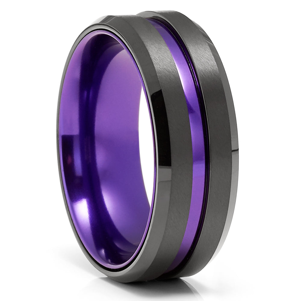 Purple Wedding Ring Black Tungsten Ring Engagement Ring 8mm Wedding Ring