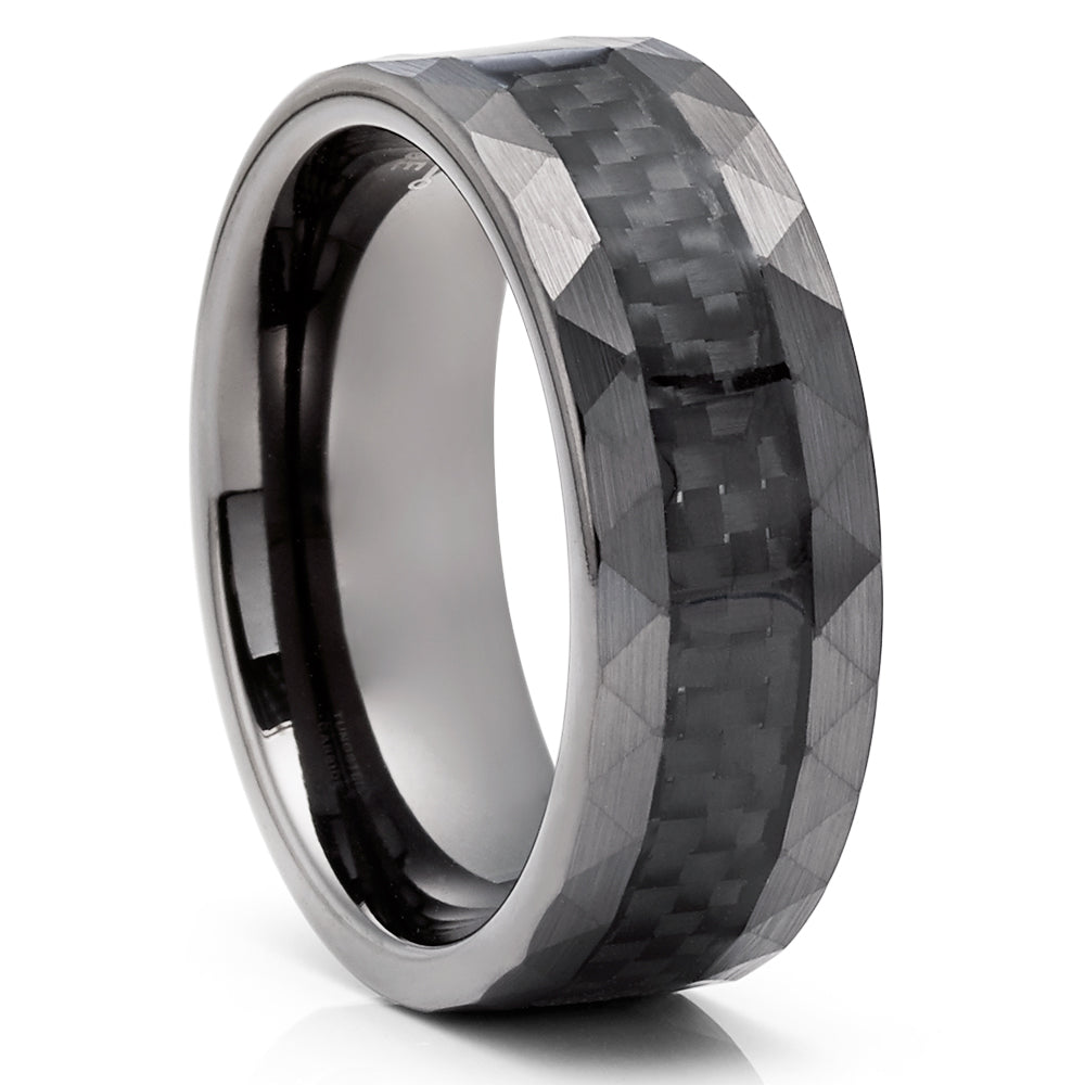 Gunmetal Wedding Ring,8mm Wedding Ring,Engagement Ring,Hammered Ring,Tungsten Carbide Ring,Comfort Fit Ring